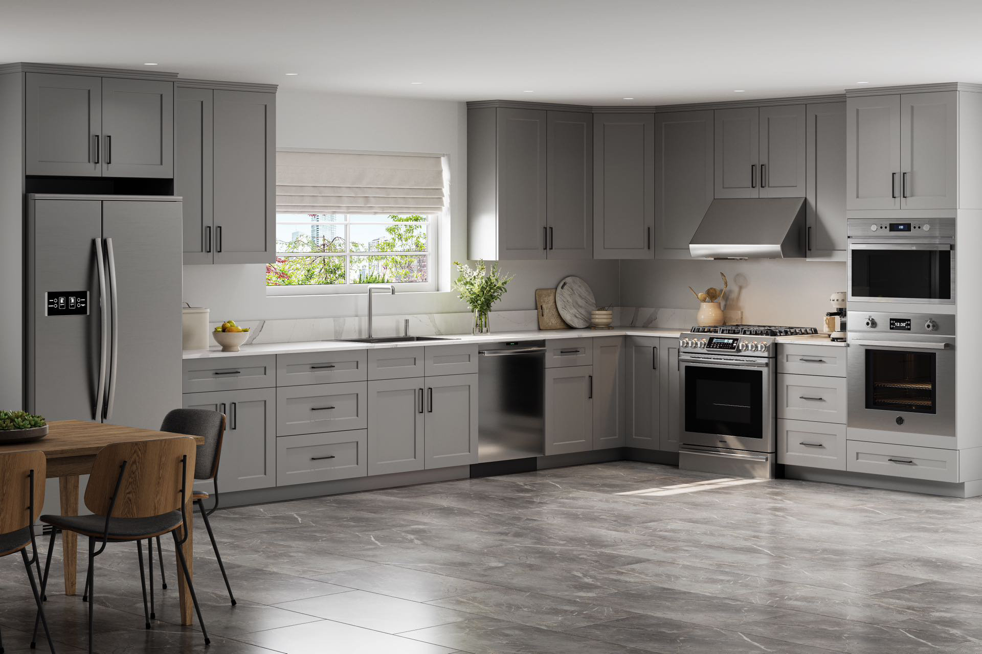 Vanity Atelier Ready-to-Assemble Kitchen Wall Cabinets 36"H x 33"W x 12"D in Light Grey Shaker ...